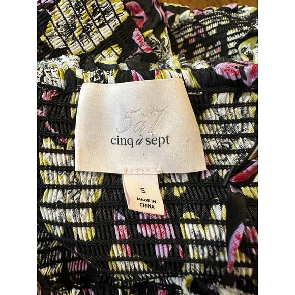 Cinq A Sept Mira Smocked Crop Top In Black Multi - Picture 4 of 5